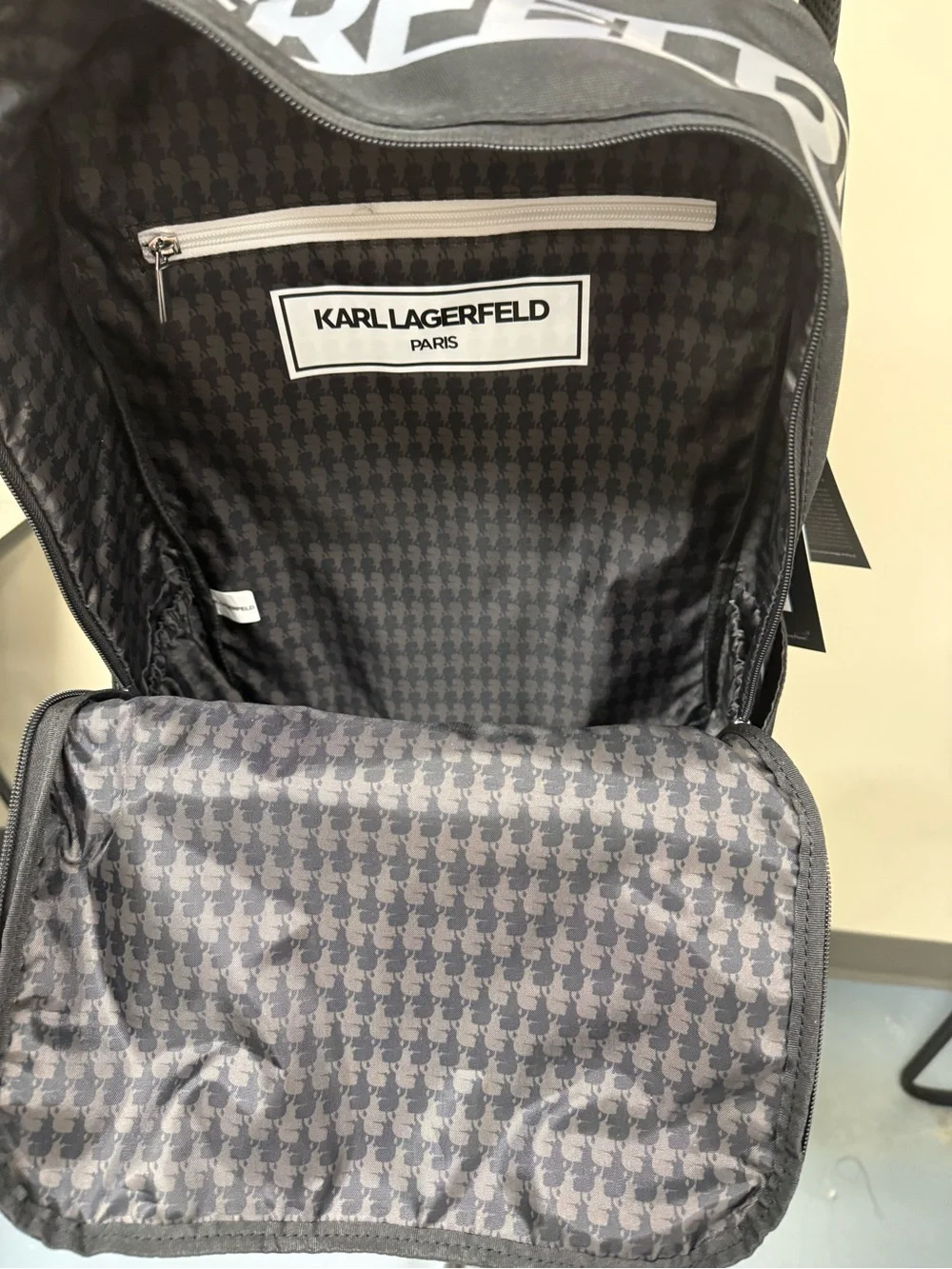 Karl Lagerfeld Black Backpack with Icon Graphic NWT Kitty Karl